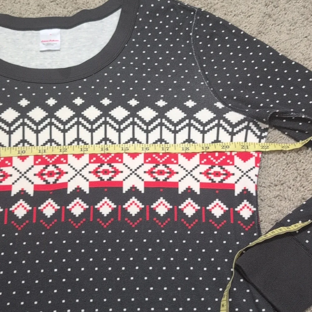 Hanna Andersson Pajama Long Sleeve Top Black Red Snowflake Fair Isle Print XL‎